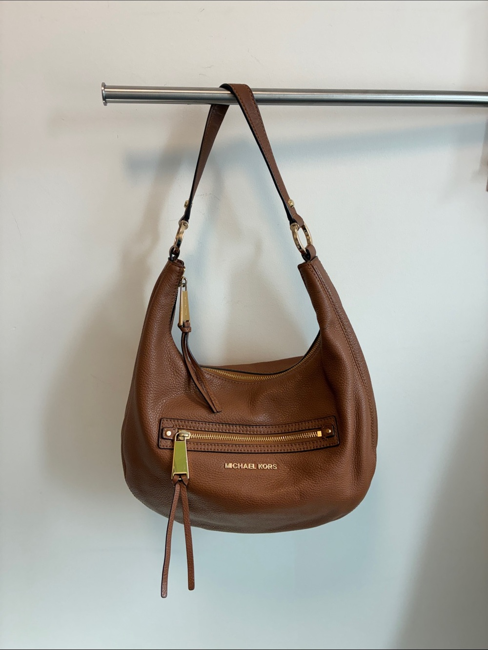 Michael Kors Cognac Pebbled Leather Shoulder Hobo
